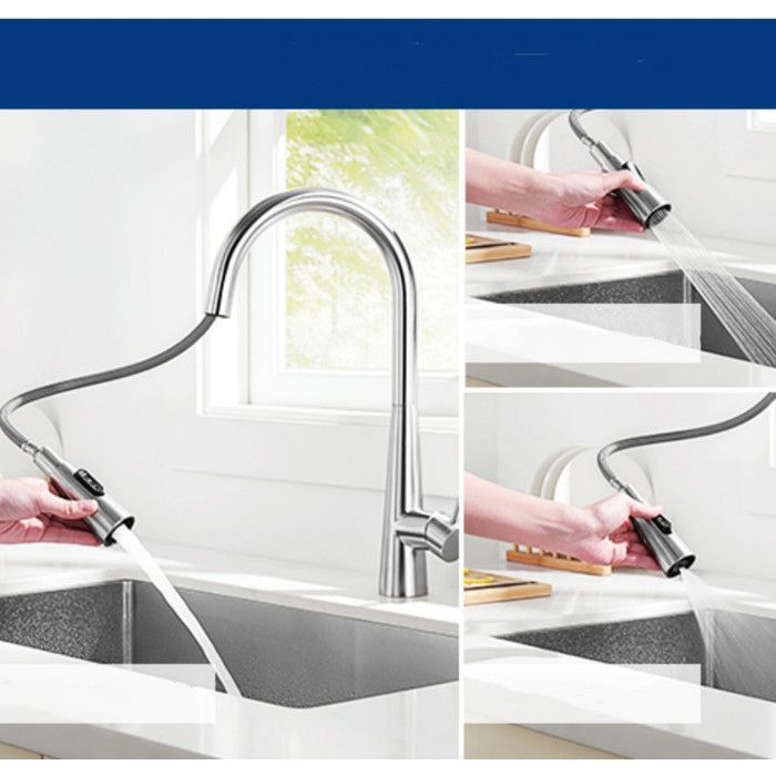 Évier de cuisine - Inox - 70x45cm - Mitigeur extractible - Distributeur de savon - Argent