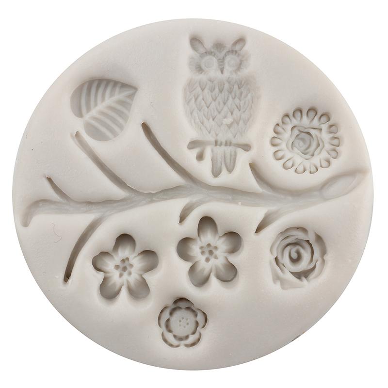 Силиконовая форма «Совы, птицы, ветки деревьев, листья, форма для помадки для цветочного украшения торта, топпер для кексов, сахарные конфеты, шоколад, полимерная глина, форма для пасты для жевательной резинки»