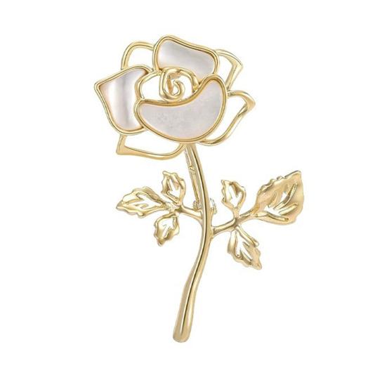 Women Brooch Hollow 3D Rose Flower Design Alloy Pin Suits Coats Sweaters Badge Commuting Dating