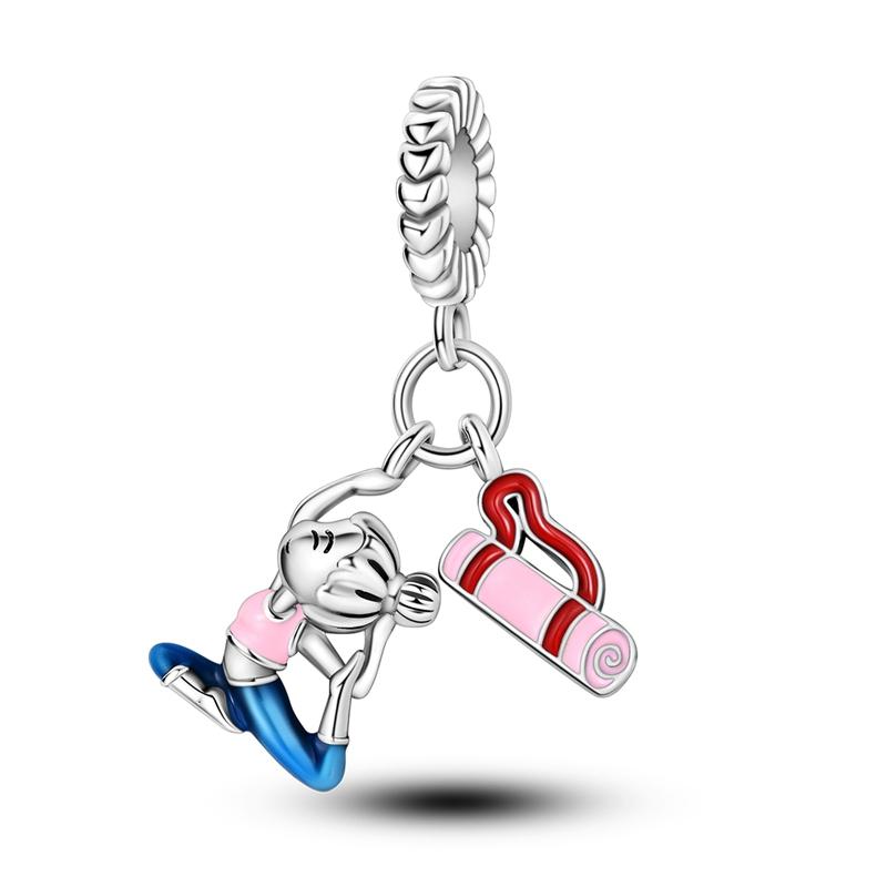 925 Silve Charms Sports Series Basketball Football Badminton Yoga Boxing Charms Bead Pendant Fit Bracelet Jewelry Gift