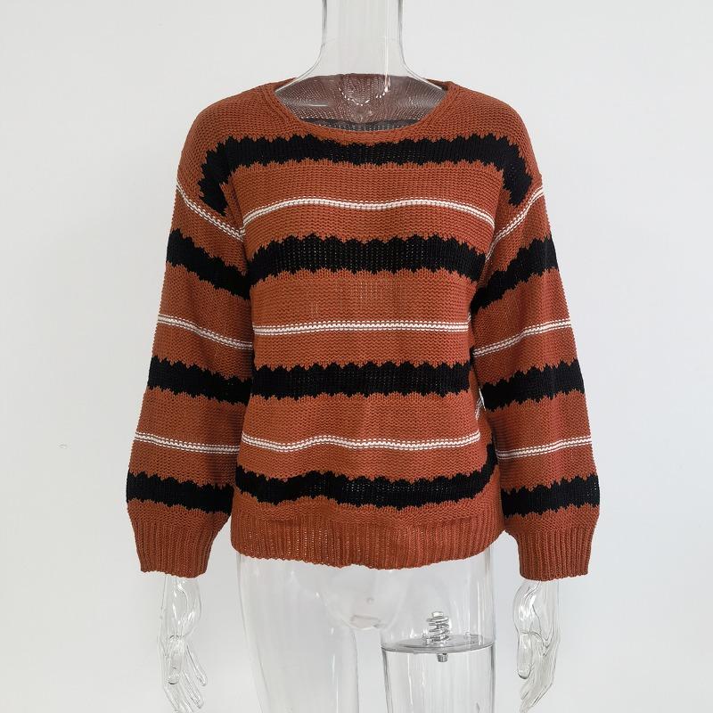 Women S Striped Long Sleeve Knit Sweater Loose Fit Autumn Winter
