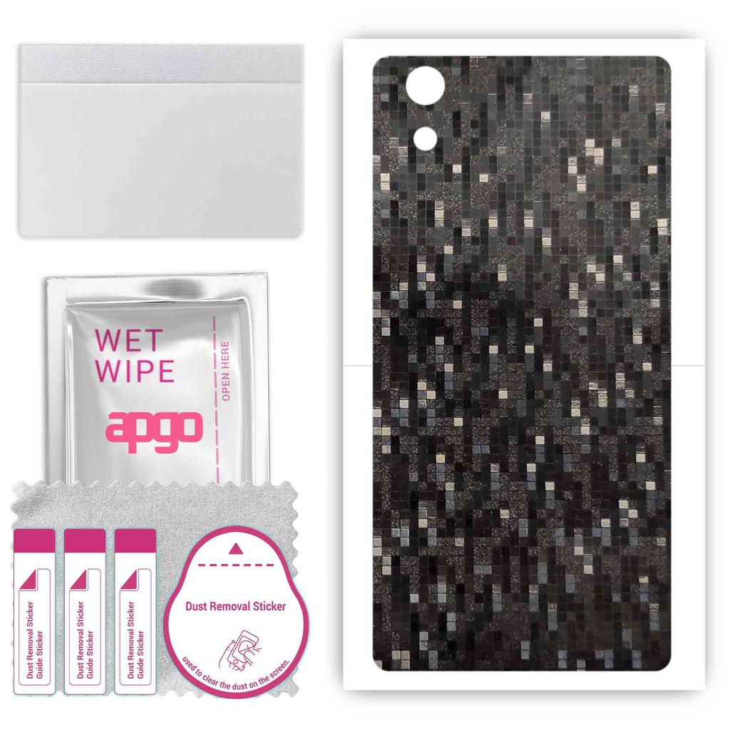 apgo Protective Skin Sticker for the back compatible with Sony Xperia X, Wrap Film, Foil, Vinyl - Pattern Carbon Black Pixel