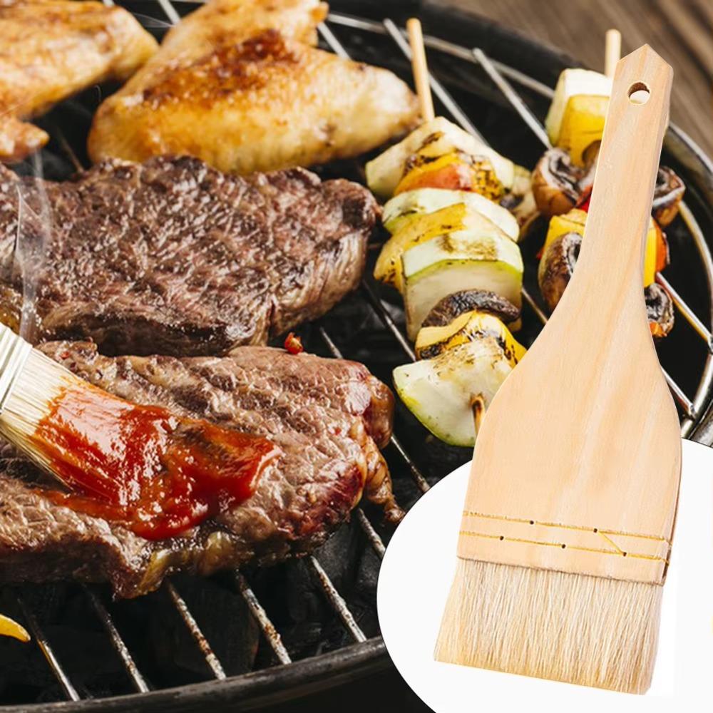 3pcs Good Absorbent Barbecue Oil Brush Wooden Handle Kitchen Brush Sauce Brush Mooncake