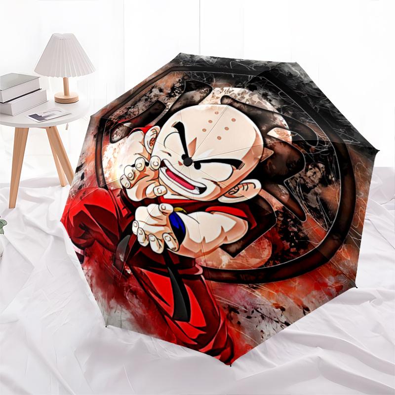 1pc Kuririn's Fiery Stance Dragon Ball Z Cartoon Umbrella, Portable 3-Fold Compact Umbrella, Suitable for Camping, Hiking and Travel, Ideal Easte
