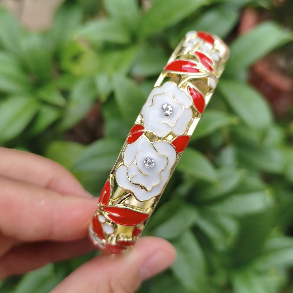 1.4cm Peony Filigree Flower Bangle Wider Women's Hand Bracelet Gifts for Women Girl
