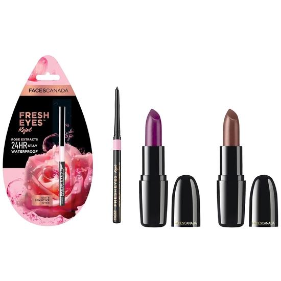 FACESCANADA Невесомая кремовая помада для губ - сладкий мокко и Невесомая кремовая помада для губ - имперская слива и свежий карандаш для глаз Kajal 0,35 г
