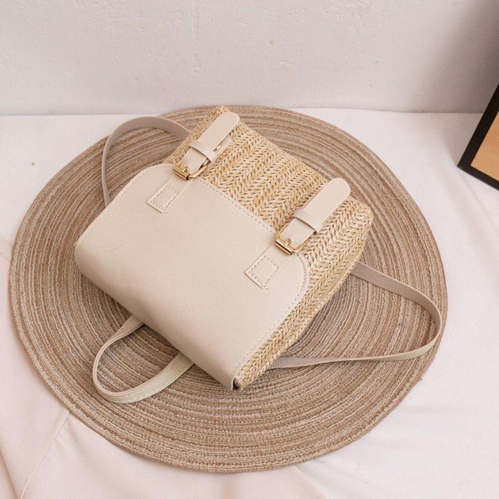 PU Leather Straw Backpack Vintage Style Retro Design Shoulder Bag Luxury Elegant Look Woven Backpack All-match Style