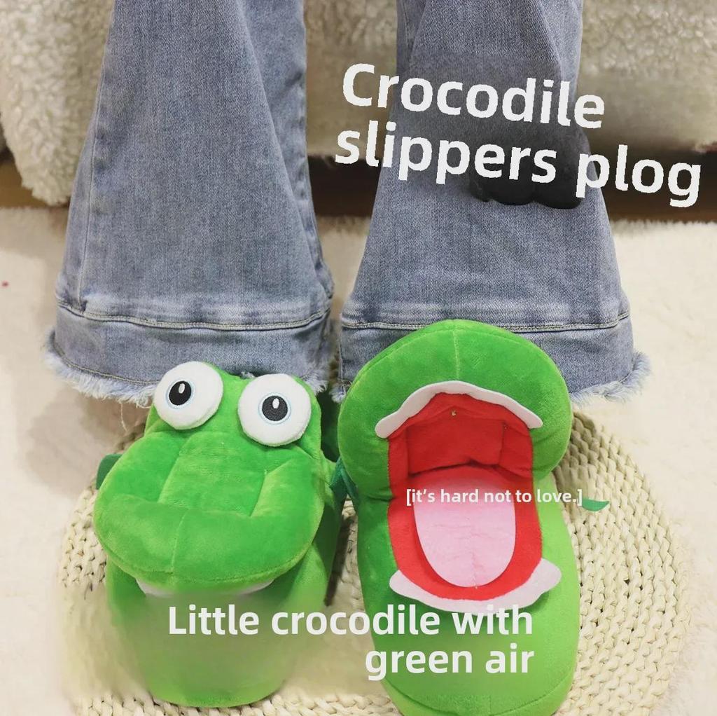 Трансграничный бестселлер: Новинка: открытые домашние тапочки из крокодиловой кожи - нескользящий хлопковый комфорт.