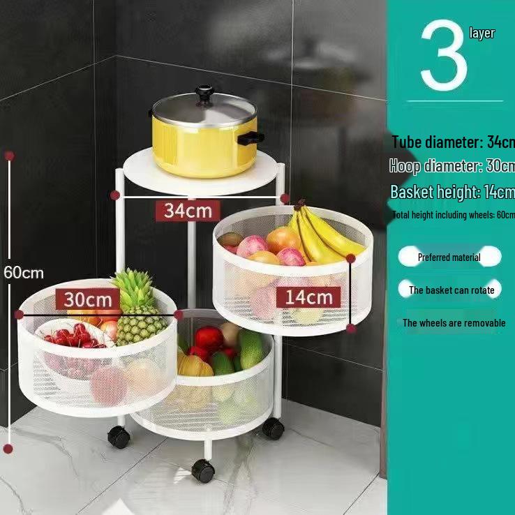 Rotating Multi-Layer Kitchen Storage Rack with Square Frame