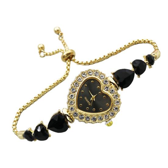 Women's Heart Shaped Bracelet Watch Rhinestone Heart Quartz Wristwatch Adjustable Slider Bracelet Dress Watch