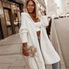 Autumn Winter Lazy Style Loose Mid Length Jacket Hooded Cardigan Knit Sweater Women Long Sleeve Coat Long Knitted Jacket Pocket Overcoat Office Lady