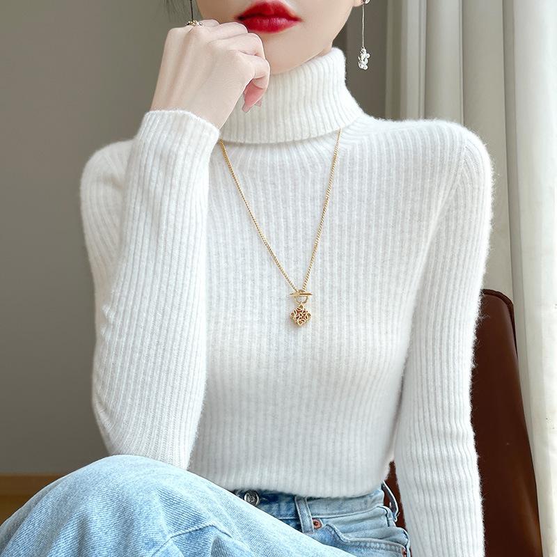 INDFS Women's Fashion Casual Fall Winter Solid Color Print Long Sleeve High Neck Sweaters