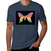 Rainbow Butterfly On Black Background Tshirt Summer Holiday Casual Tee