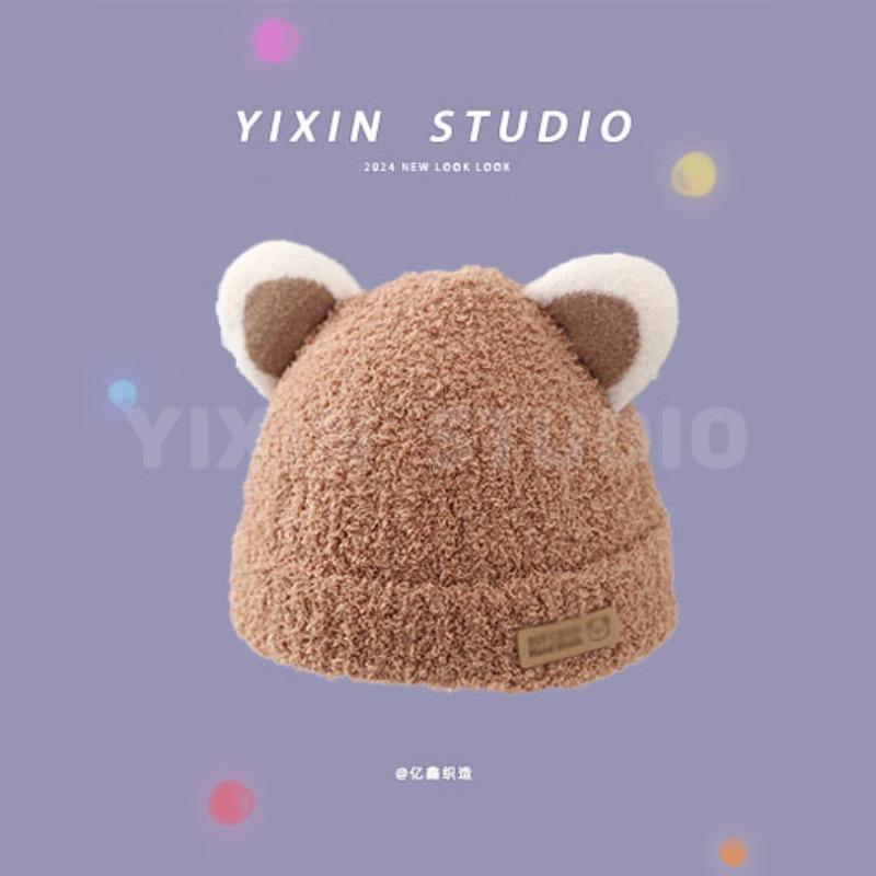 Baby hat winter boys and girls baby plush hat knitted warm ear protection autumn and winter children's wool hat