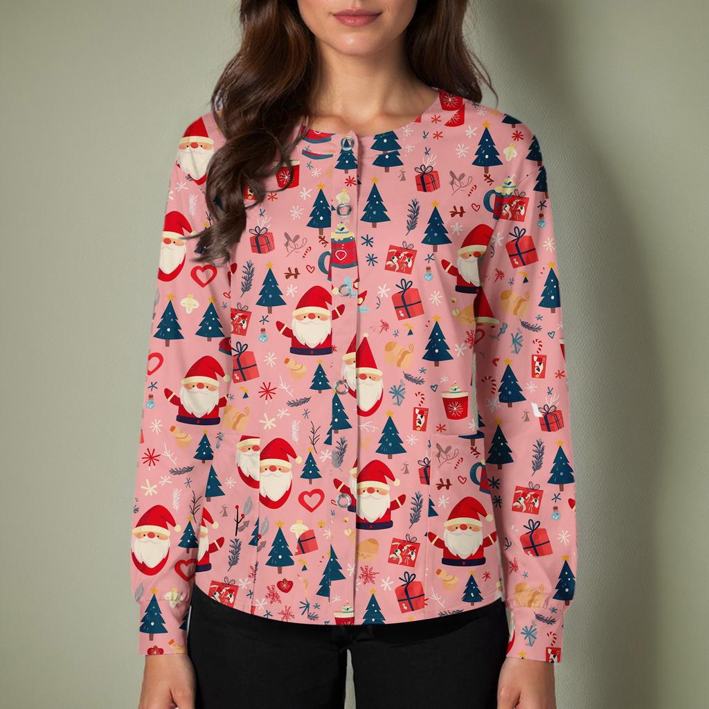 Женский повседневный однобортный однобортный защитная одежда с рождественским принтом и длинными рукавами, кардиган, топ