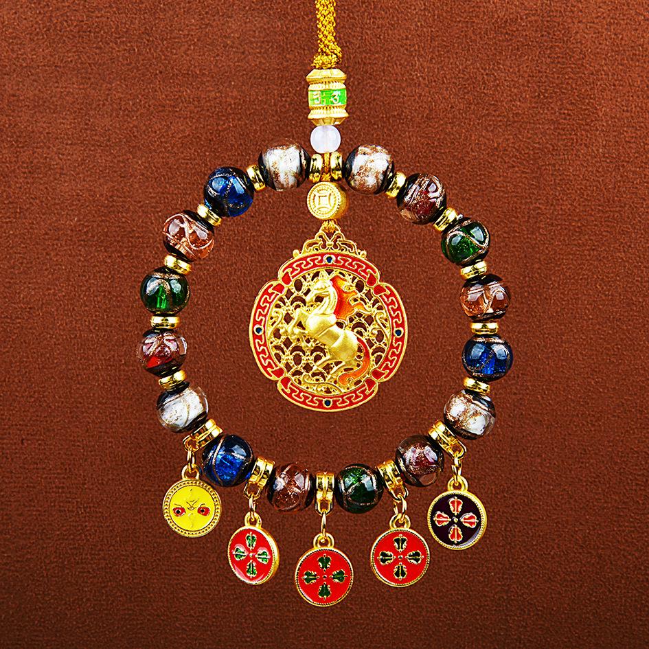 2026 Yellow Jambhala Tibetan-Style Glazed Abacus Car Ornament - Wealth God Decoration