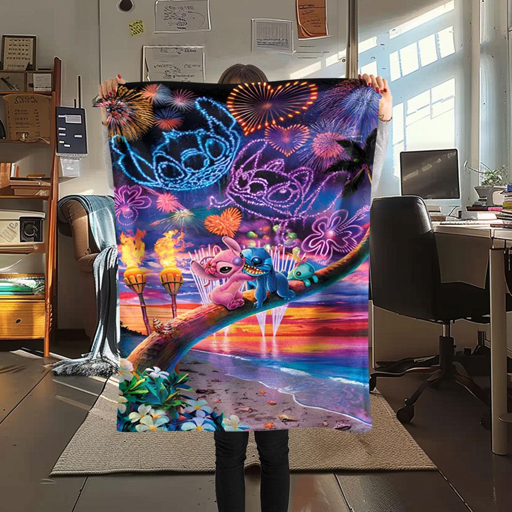 Stitch Cartoon printing Flannel Blanket Bedroom Sofa Camping Warm blanket Gifts for family and friends-MJ015