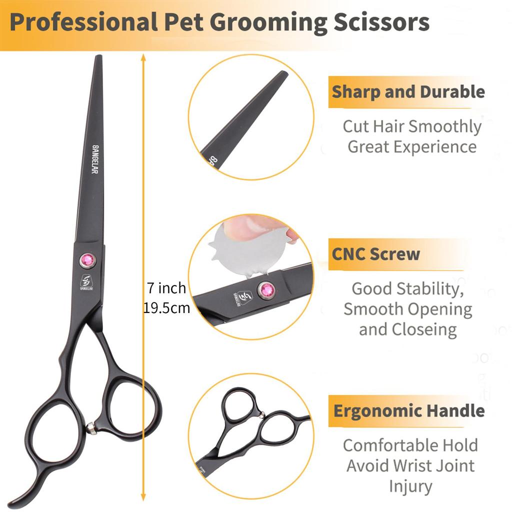 SANGELAR 7-дюймовые верхние левые ножницы для стрижки домашних животных, ножницы для ухода за собаками, ножницы для ухода за домашними животными, ножницы для красоты домашних животных, инструменты для ухода за собачьей шерстью, инструменты для зоомагазина