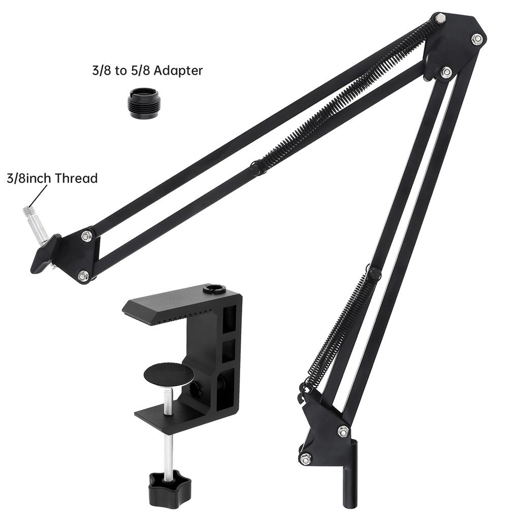 Heavy Duty Table Clamp Universal Mic Arm Stand Metal Boom for Podcast Streaming Recording with 3/8 5/8 Inch Adapter