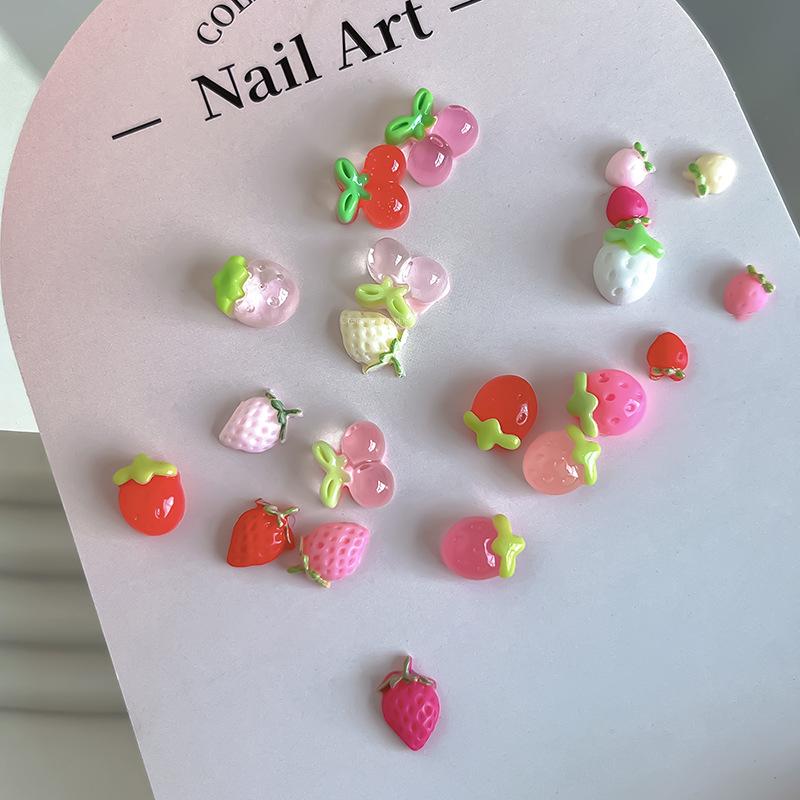 50 шт. креативные Kawaii желейные подвески для ногтей с клубникой и вишней, прозрачные разноцветные украшения из смолы для ногтей с клубникой, сделай сам