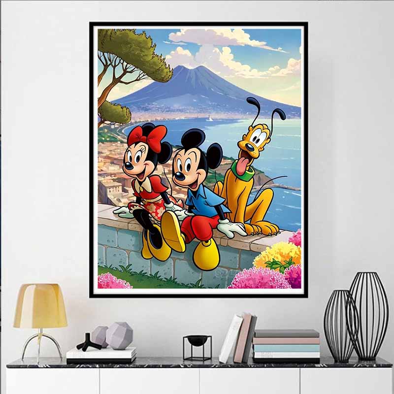 Disney Алмазная мозаика Микки Минни и Плуто Иллюстрация путешествия в Неаполь Настенное украшение Полная выкладка алмазами Вышивка крестом Сделай сам Подарок, Украшение для дома