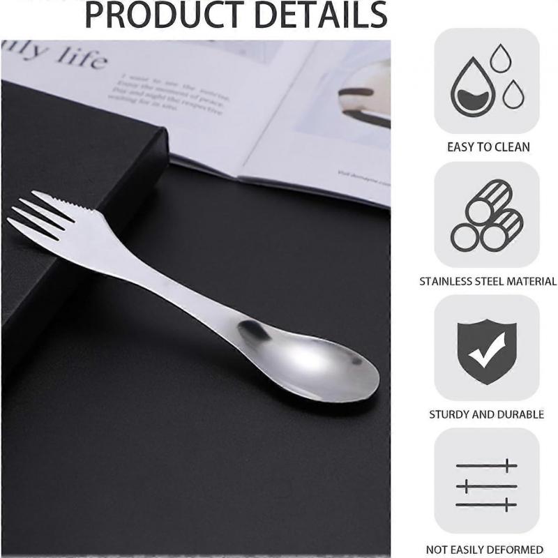 4 Pieces Portable Stainless Steel Fork Spoon, Camping Cutlery, Fork Spoon 2 in 1 for Outdoor Travel, Backpacking, Hiking