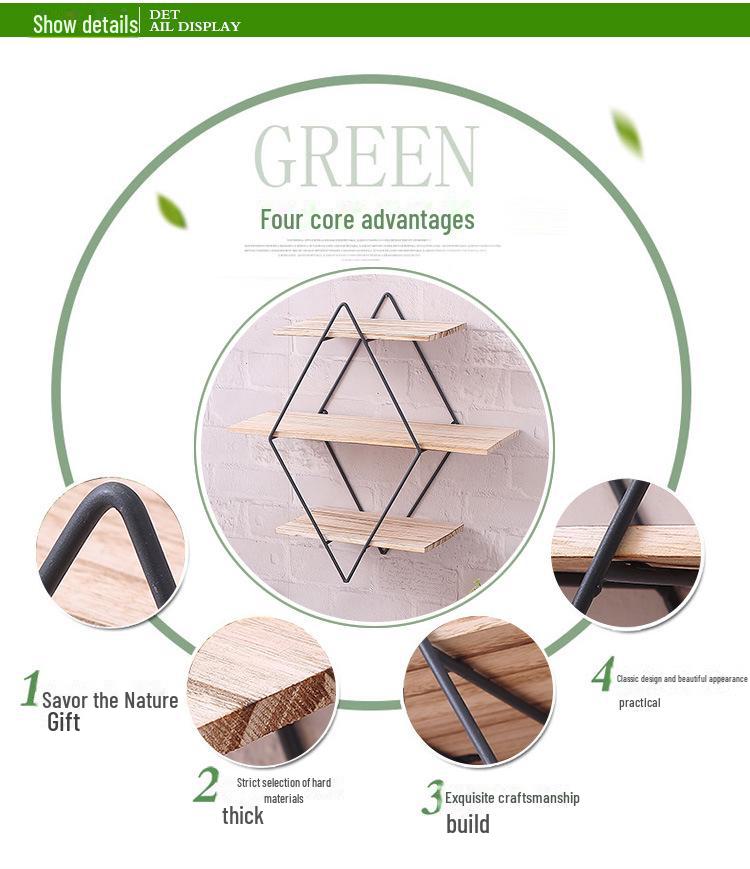 Полка из кованого железа и дерева в стиле «ромб» — креативная перегородка из массива дерева в стиле ретро