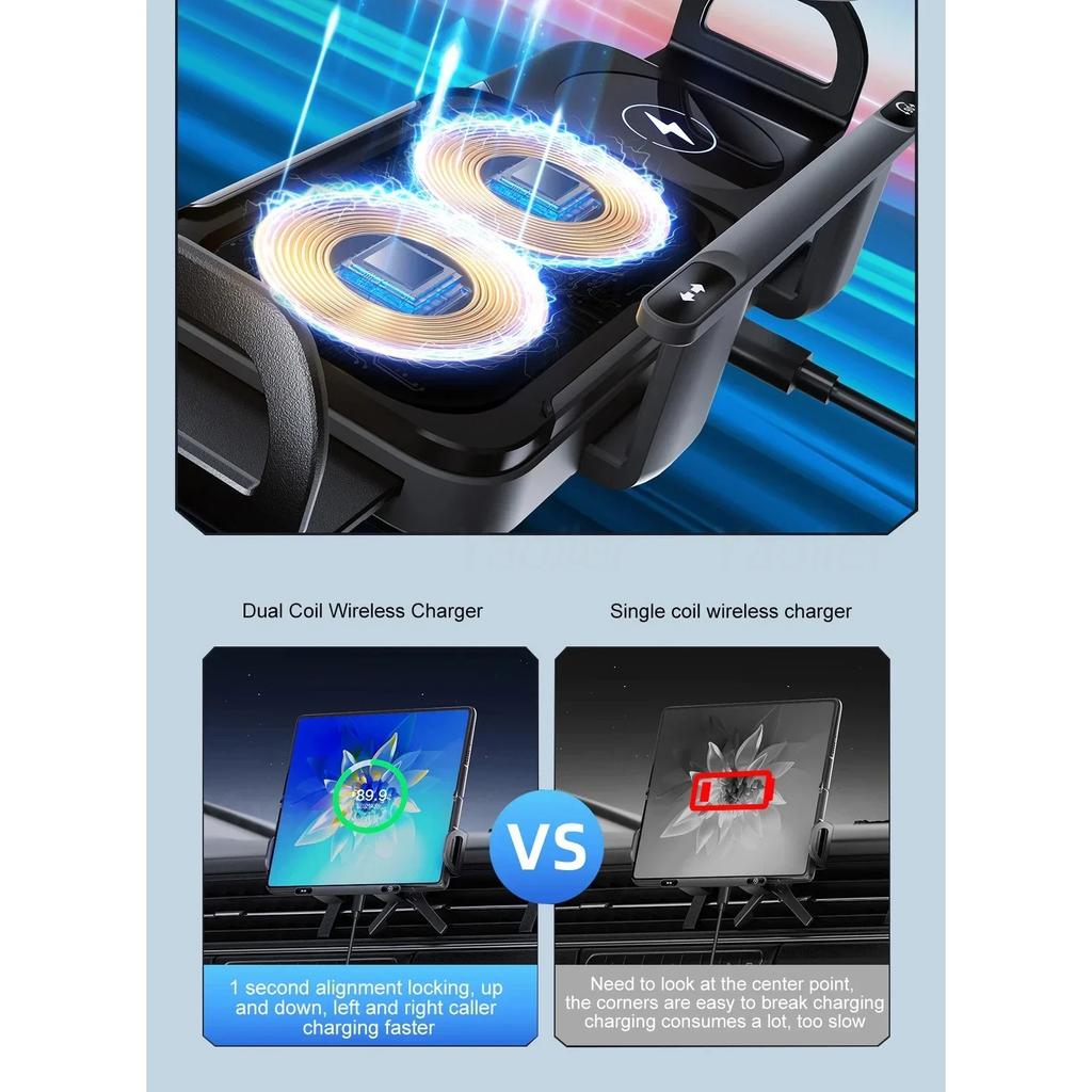 NEW Universal 15W Dual Coil Wireless Car Charger for Samsung Galaxy Z Flip 4 3 IPhone Auto Clamp Fast Car Charging Phone Holder