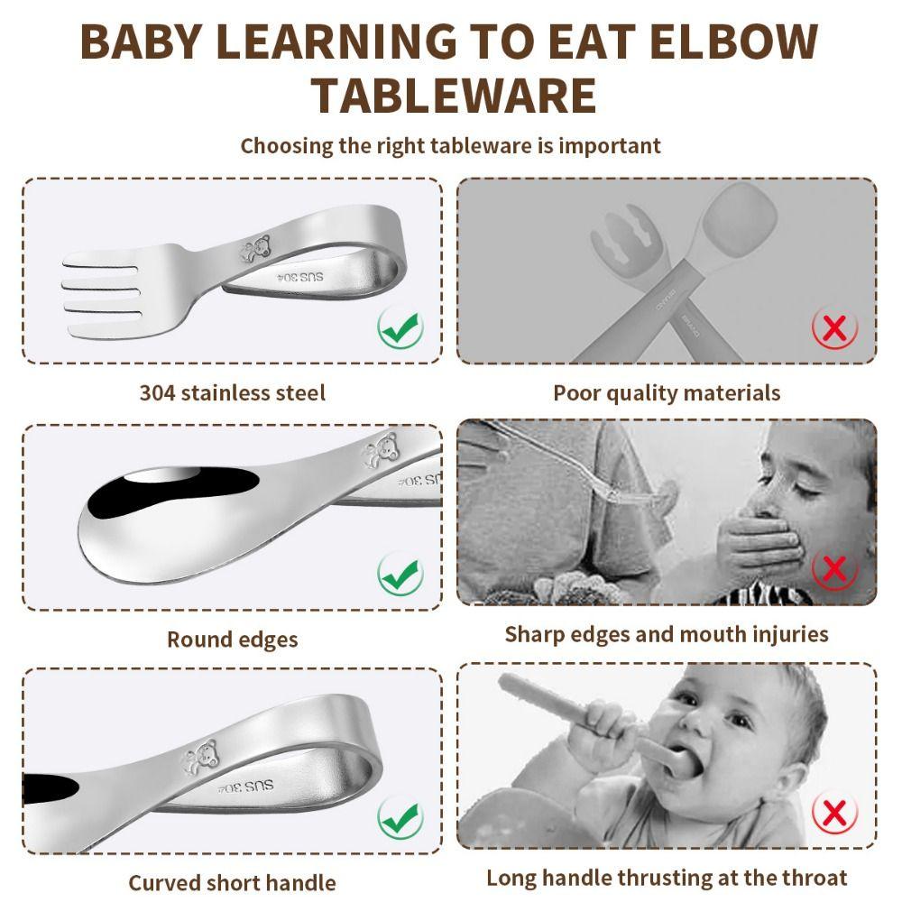 with Storage Box Cute Training Spoon Fork Stainless Steel Toddler Training Utensils  Kitchen