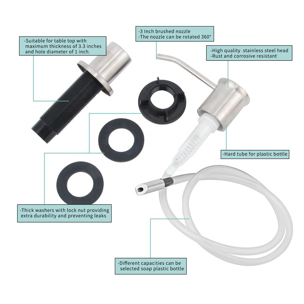 Factory Sell 304 Stainless Steel Sink Soap Dispenser Pump Head with Extension Silicone Tube Kit Liquid Dispenser