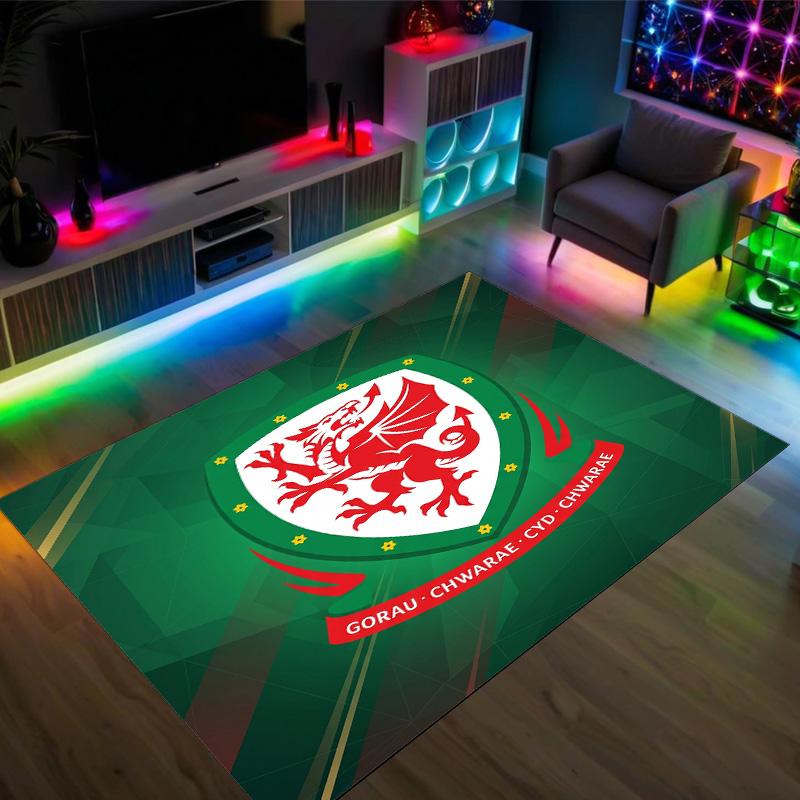 Wales Rugby Design Crystal Velvet Carpet Cozy Non?Slip Printed Rug For Bedroom Living Room Entrance