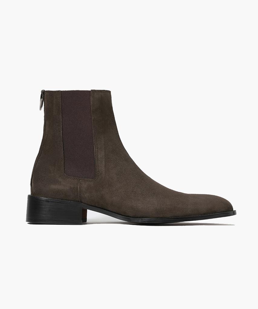 Firenze Atelier High Ankle Line Slim Toe Suede Chelsea Boots 3342-Qs [Dark Brown]