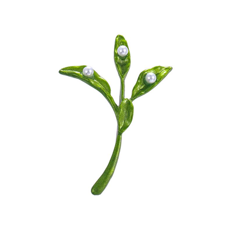Универсальная брошь-булавка в виде зеленого листа с жемчужиной - Безопасная булавка для свитеров, пальто и аксессуаров для корсажа