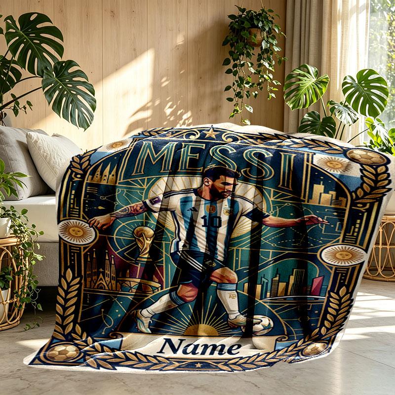 Custom Name Personalized Lionel Messi Print Blanket, Home Decor, Bedroom, Sofa, Camping, Couch, Gifts for Birthday Christmas