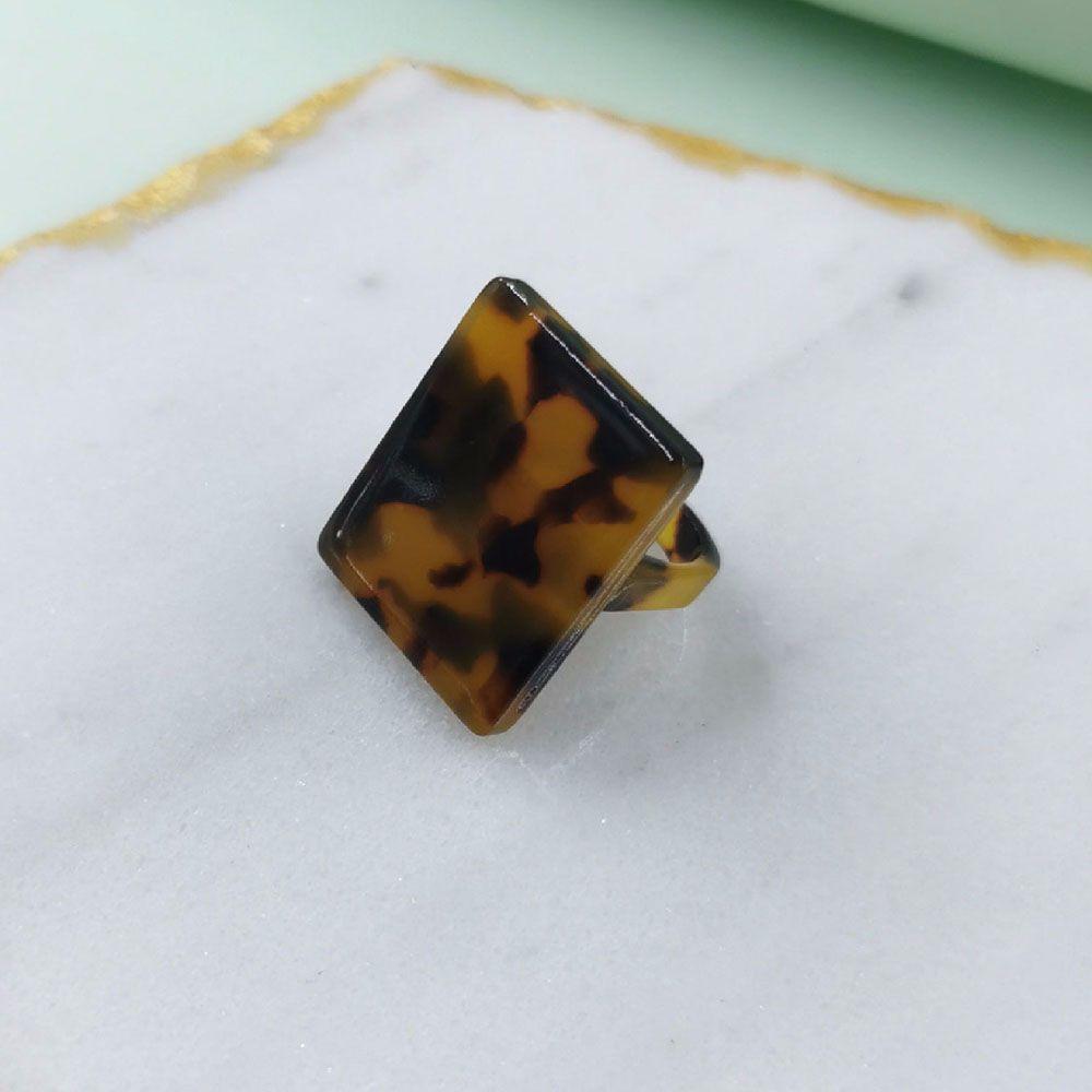 Tortoiseshell Rectangle Elegant Acrylic Finger Rings Resin Rings Leopard Pattern Fashion Jewelry