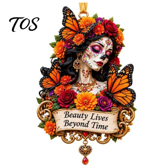 Durable Acrylic Ornaments Day of The Dead Ornament, Mexcian Flower Skeleton Hanging Decoration, Dia Indoor Home Accents De Los Muertos Sugar
