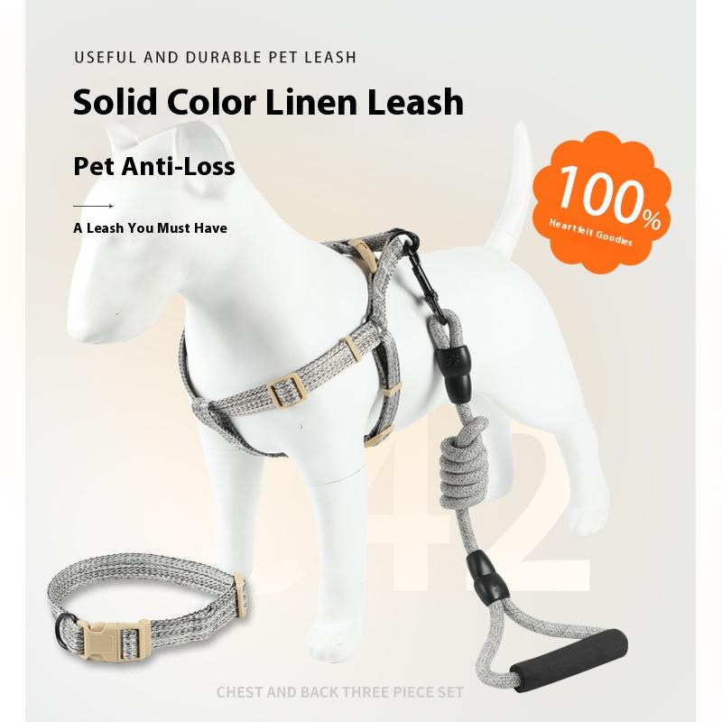 Three-piece Set Of Pet Dog Chest Strap Vest Dog Leash Explosion-proof Collar Outdoor Supplies Small Dog Walking Leash
