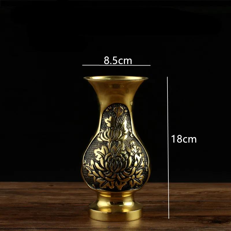 Antique Copper Vases Decoration Buddhism Holy Water Bottle Home Feng Shui Vase Ornaments Buddha Hall Worship Supplies Crafts