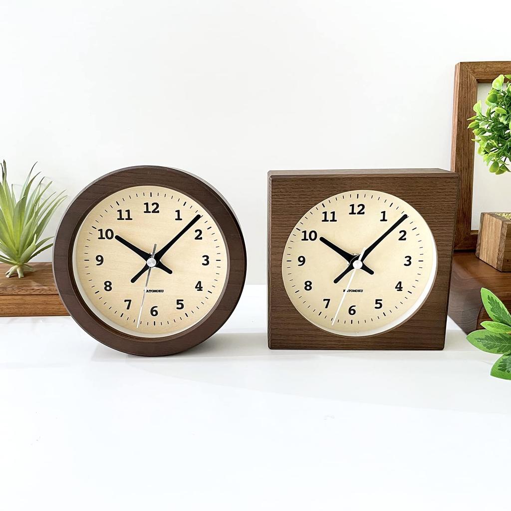 KATOMOKU Dual Use Clock 6, Brown, km-131BRRC, Wall/Tabletop Use, Radio-Controlled Clock, Continuous Second Hand, 14cm