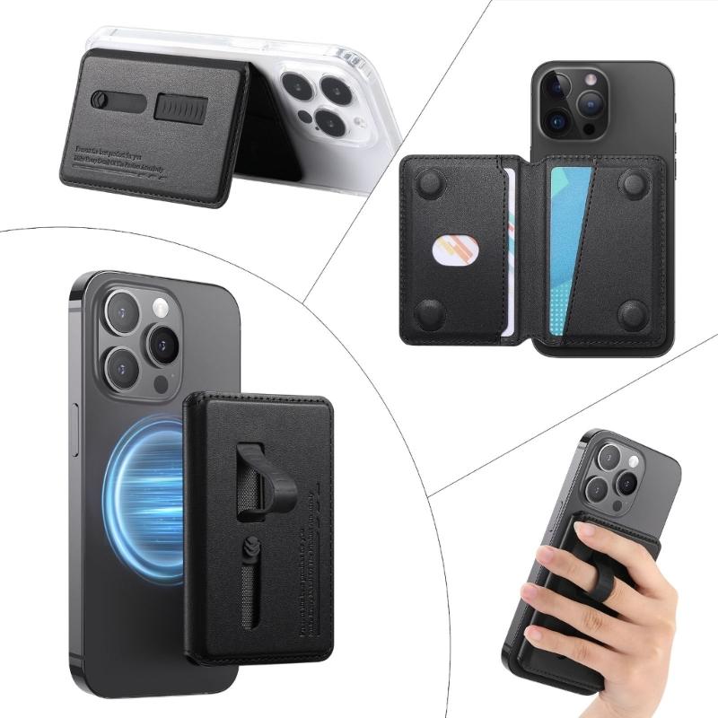 Регулируемый угол обзора Подставка для телефона Хранение карт Складная конструкция Магнитная задняя панель Конструкция из ПУ-кожи