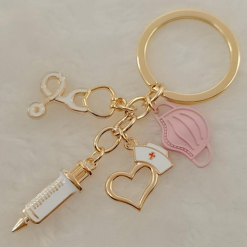1PC Syringe Medical Keychain Gift DIY Jewelry Doctor Nurse Keyring Stethoscope