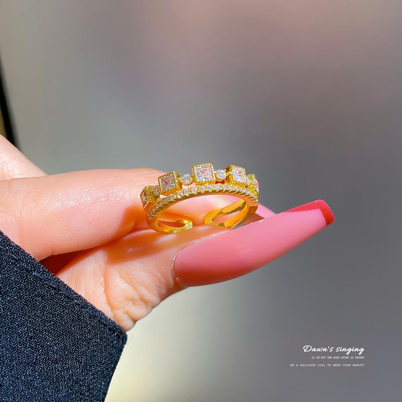 Real Gold Couple Ring, Women'S Tide Fashion Plain Ring, Adjustable Opening Ring, Cold Wind Index Finger Ring