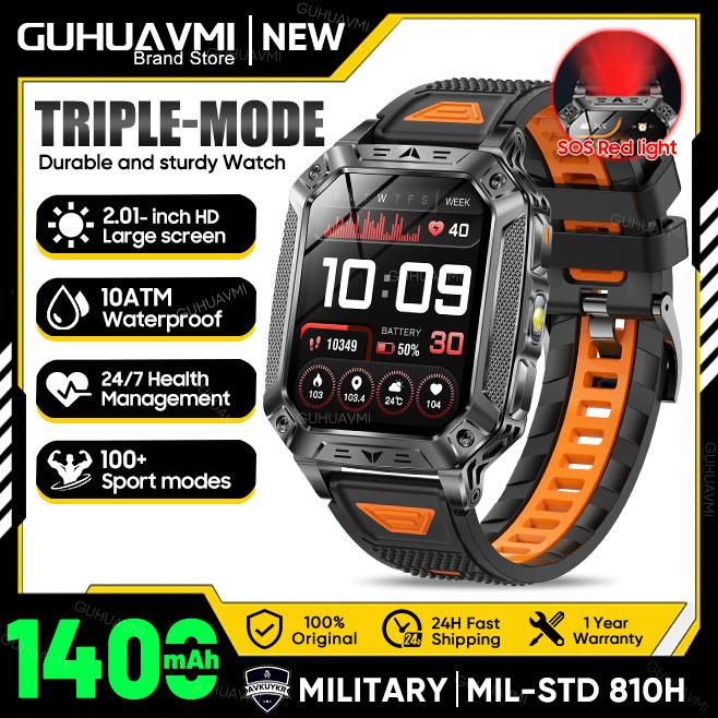 New Military 1400mAh Battery Smart Watch 2.01-inch AMOLED Screen LED Flashlight Waterproof BT Call Sports Smartwatch Men