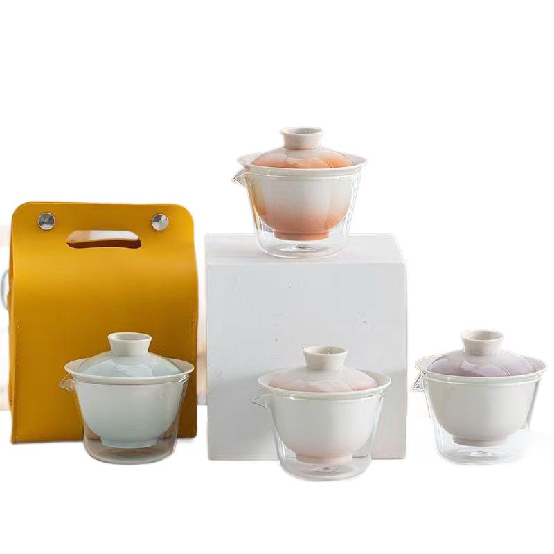 Portable ceramic express cup, one pot, three cups travel tea set, insurance bank business gift can be printed