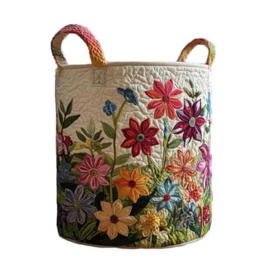 Стеганая Корзина для Белья Тканевая Цветочная Корзина для Хранения с Ручками Бохо Корзина для Одежды для Стирки Детской Комнаты Спальни Одежды Детских Игрушек