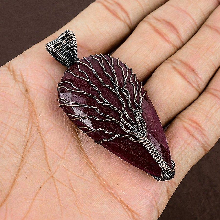 Рубин Натуральный Драгоценный Камень Ручная Работа Медная Проволока Обмотка Ювелирный Кулон 2,80" s3Q11