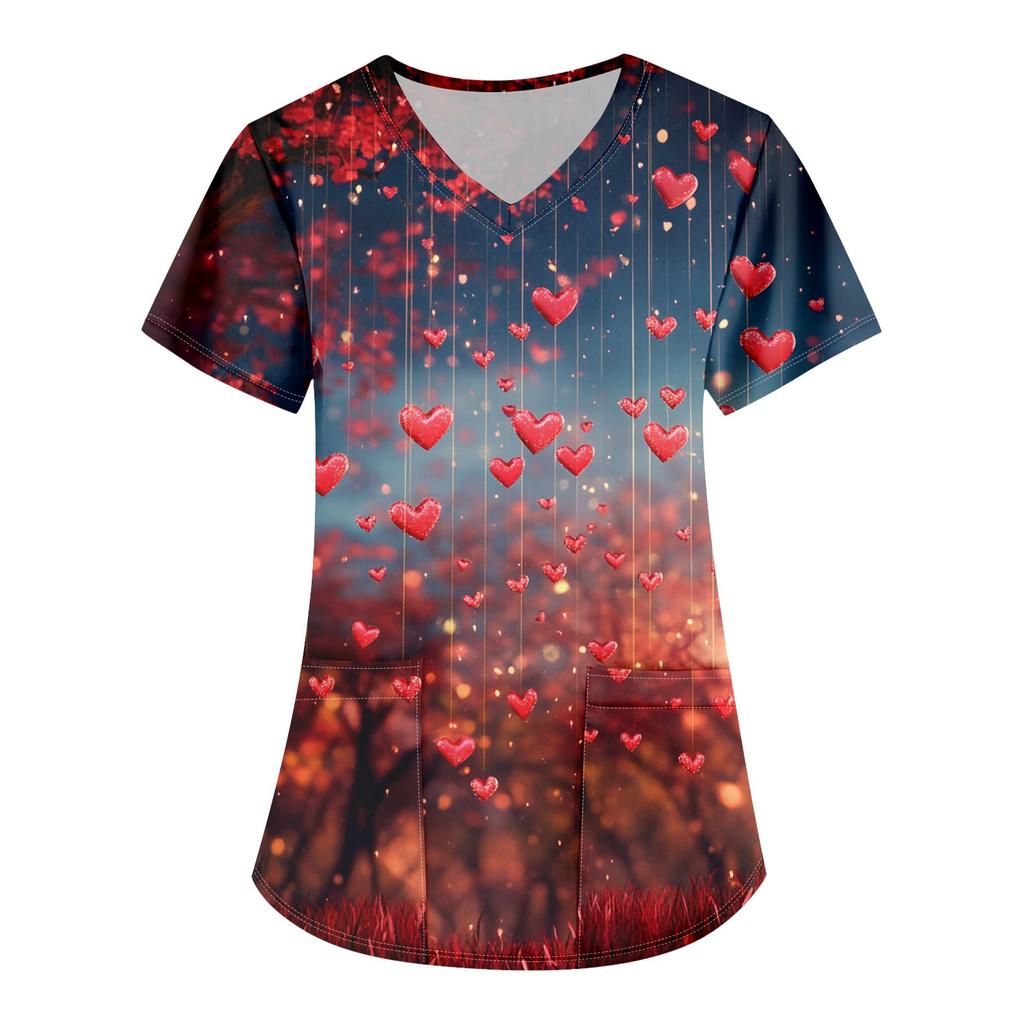 Women's Printing Uniform Work Uniform V-Neck Pocket Protective Work Uniform