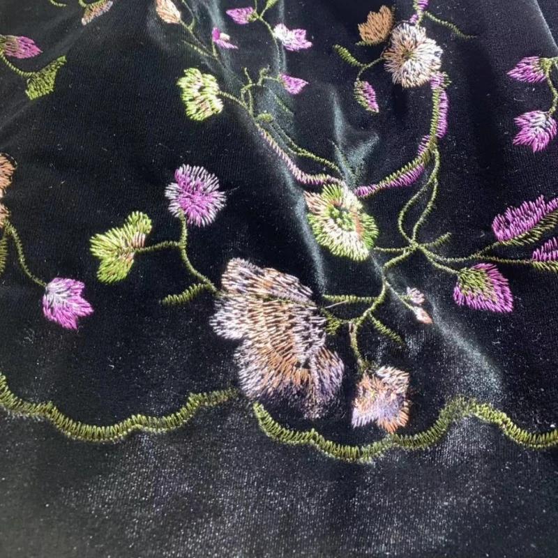 50см/100см*130см Бархатные жаккардовые ткани с вышивкой и цветочным узором черного цвета для шитья платья ципао