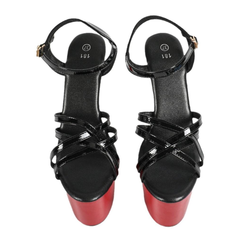 Модные Сексуальные Сандалии на Высоком Каблуке-Шпильке 17 см для Женщин, Черная Лакированная Кожа, Платформа, Вечерние Туфли для Платья, Экстремальная Высота, Летняя Вечеринка, Носка