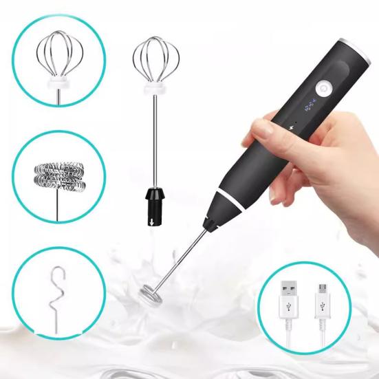Electric Milk Frother USB Rechargeable Handheld Foam Maker for Coffee Latte Stainless Steel Egg Whisk for Paint Powder